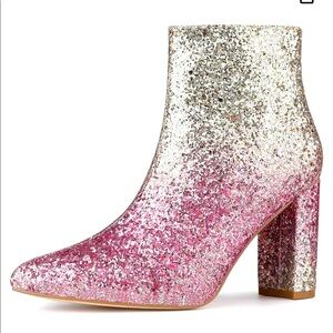 Glitter Booties - Size 7 - Pink & Champagne